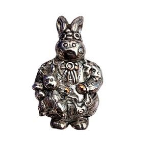MJ Rabbit Brooch Pendant Pin Combo Silver Tone Textured Bunny Easter VTG‎